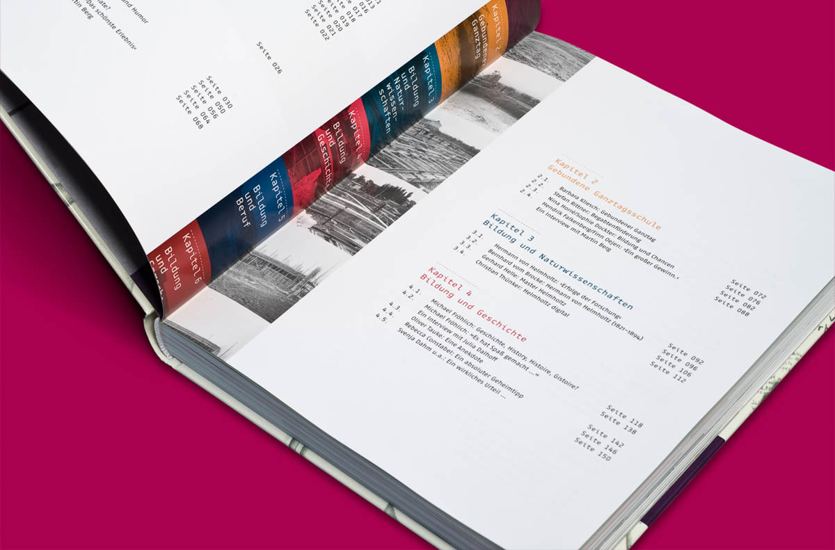 Editorialdesign: Festschrift Helmholtz Gymnasium Bonn, Inhaltsverzeichnis